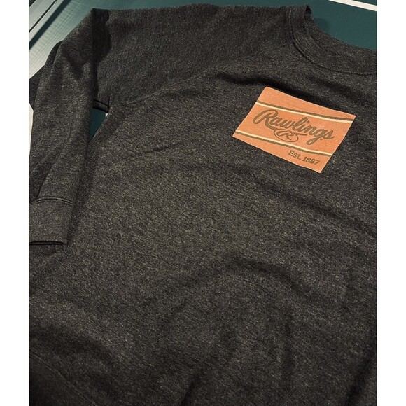 Men’s Rawlings Baseball Logo Crewneck Pullover Sweatshirt LARGE Dark Grey MLB - Picture 1 of 6
